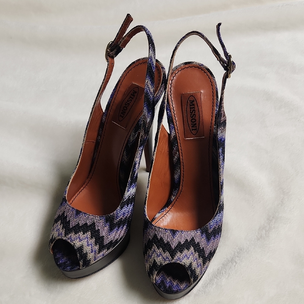 Missoni Chevron Pattern Peep Toe Stilletos